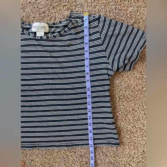 Vintage 90s Striped Cropped Tee - Size L - Picture 6 of 6